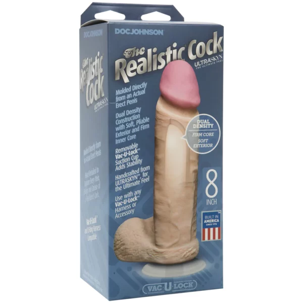 Doc Johnson Pene Realista con Testículos – Ventosa Vac-U-Lock Extraíble – ULTRASKYN 20 cm – Vainilla - Imagen 2