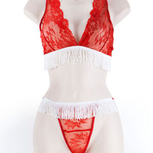Lace Bra & G W/fringe  Red
