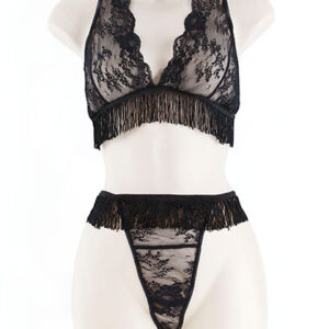 Lace Bra & G W/fringe  Black
