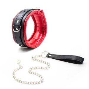 Collar Con Correa DE Metal E Interior Acolchado Negro/rojo