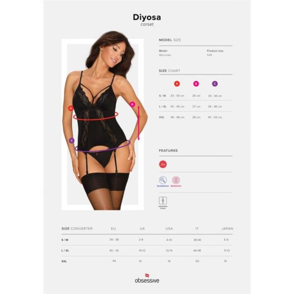 Diyosa Corset Con Tanga Negro S/M - Imagen 3