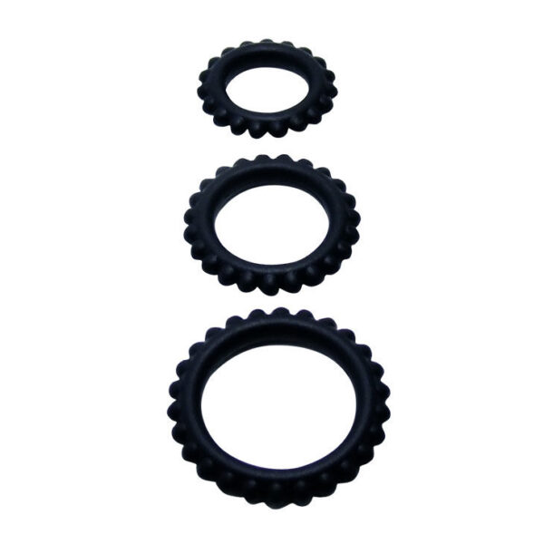 Baile – Titan Set 3 Pcs Cock Ring Black 2.8 + 2.4 + 1.9 Cm - Imagen 2