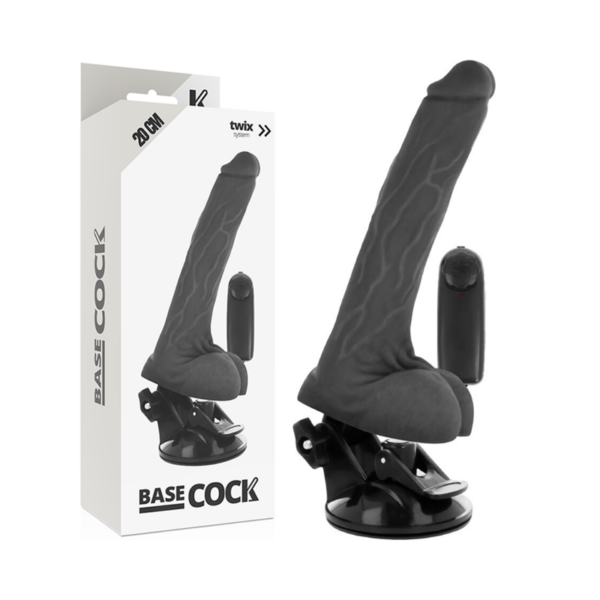 Basecock – Vibrador Realistico Control Remoto Negro Con Testiculos 20 Cm