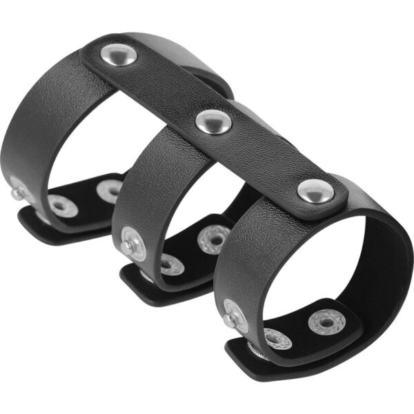 Darkness – Anillo Doble Pene Y Testiculos Ajustable Leather - Imagen 2