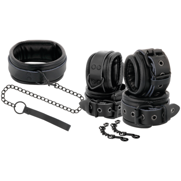 Darkness – Esposas Y Collar DE Cuero Negro - Imagen 2