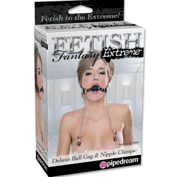 Fetish Fantasy Extreme – Mordaza Deluxe Con Pinzas Pezones Con Cadenas