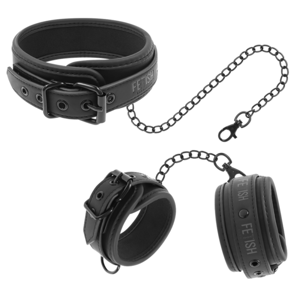 Fetish Submissive – Collar Y Esposas Cuero Vegano Con Forro DE Nopreno - Imagen 2