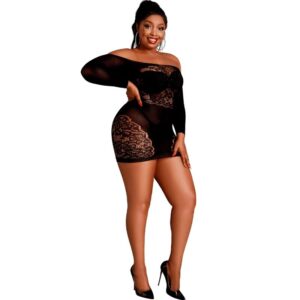 Moonlight – Modelo 7 Vestido Manga Larga Negro Talla Unica / Plus Size