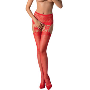 Passion – S027 Medias Con Liguero Rojo Talla Unica