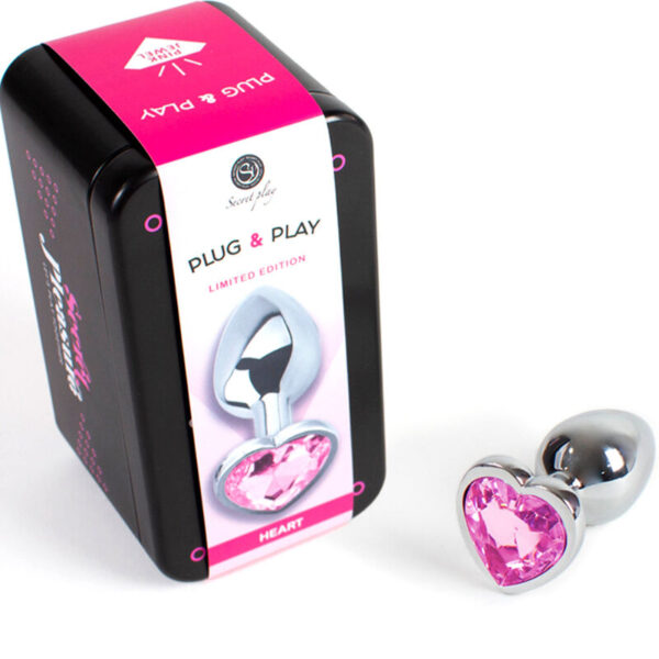 Secret Play – Metal Butt Plug Corazón Fucsia Talla S 7 Cm - Imagen 2