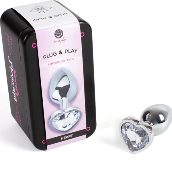 Secret Play – Metal Butt Plug Corazón Transparente Talla S 7 Cm - Imagen 2