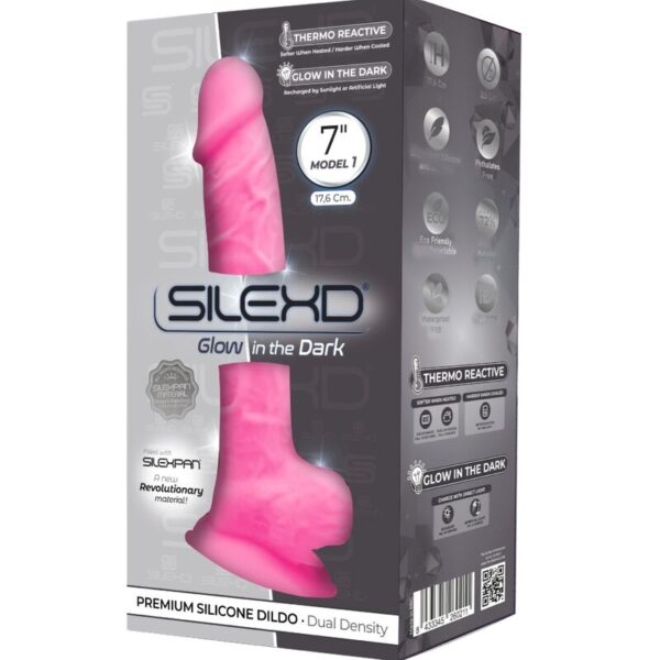 Silexd – Modelo 1 Pene Realistico Silicona Premium Silexpan Rosa Fluorescente 17.5 Cm - Imagen 2