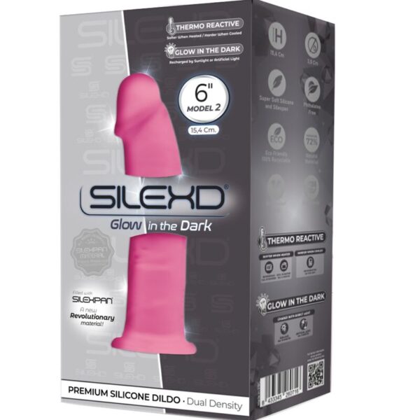 Silexd – Modelo 2 Pene Realistico Silicona Premium Silexpan Rosa Fluorescente 15 Cm - Imagen 2