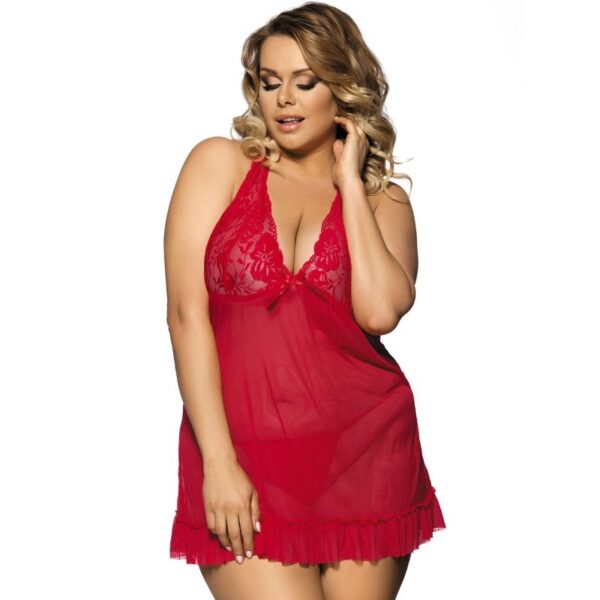 Subblime Queen Plus – Babydoll Rojo Con Bordados Florales En Pechos