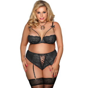 Subblime Queen Plus – Set Sujetador Y Panties Con Liguero