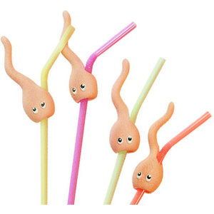 12 Pajitas Cañitas Sorbetes Espermatozoides Ojos Pintados Unid. 40 Cm