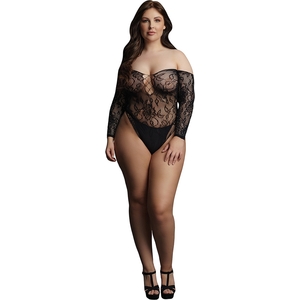 Le Desir Wonder Rhinestone Bodysuit – Negro