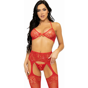 Leg Avenue – Sujetador DE Encaje. Tanga Y Medias – Rojo