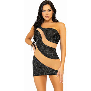 Leg Avenue Minivestido Asimétrico DE Spandex – Negro/nude