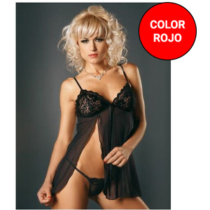 Sensual Babydoll DE Microtul Con Apertura Lateral Y Sujetador DE Encaje Rojo