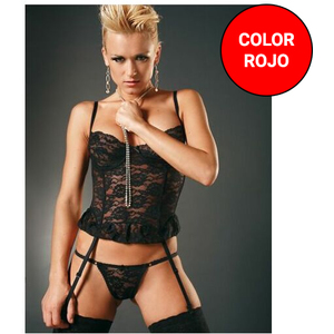 Sensual Corpiño Sexy Corto DE Blonda Con Ligueros DE Ropa Interior Femenina Rojo