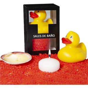 Set DE Sales DE Baño Frutos Rojos 150 Gr. Con Pato Bañera. Vela Aromatica Y Concha
