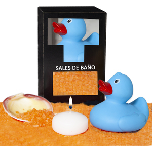 Set DE Sales DE Baño Mango 150 Gr. Con Pato Bañera. Vela Aromatica Y Concha