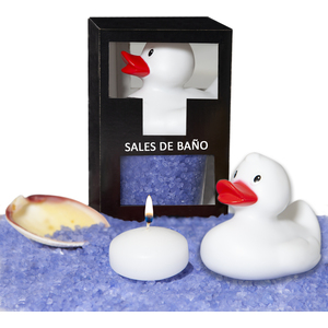 Set DE Sales DE Baño Lavanda 150 Gr. Con Pato Bañera. Vela Aromatica Y Concha
