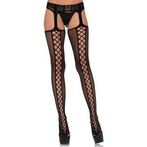 Leg Avenue Medias Opacas Red Con Costura Ancha Y Ligas Integradas