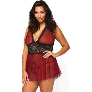 Leg Avenue Conjunto Picardías Burdeos Babydoll Con Tanga