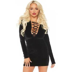 Vestido Velvet Manga Larga Con Cordón Negro