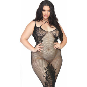 Vestido DE Red Con Aberturas Y Encaje – Negro