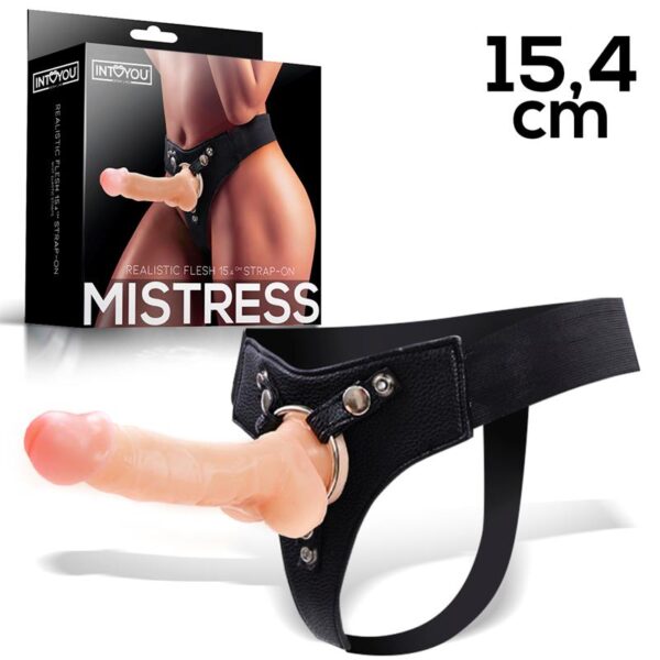 Mistress Arnés Elástico Con Dildo DE Silicona DE 15.4 Cm Natural