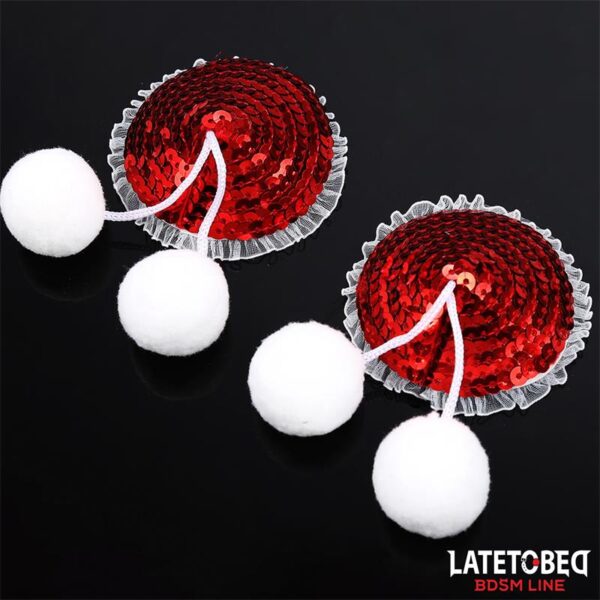 Pezoneras Con Lentejuelas Rojas Y Pompones Blancos - Imagen 3