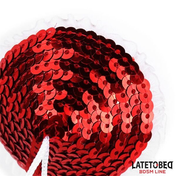 Pezoneras Con Lentejuelas Rojas Y Pompones Blancos - Imagen 4