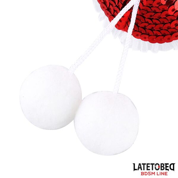 Pezoneras Con Lentejuelas Rojas Y Pompones Blancos - Imagen 5