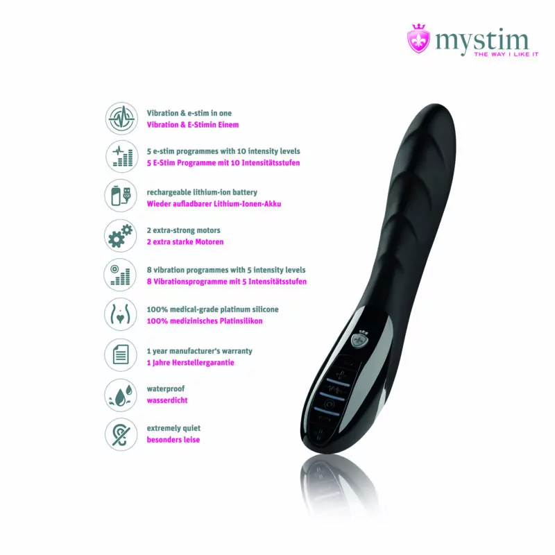 Mystim Sizzling Simon E-Stim Vibrator Black Edition – Vibración y estimulación eléctrica en un solo placer - Imagen 2