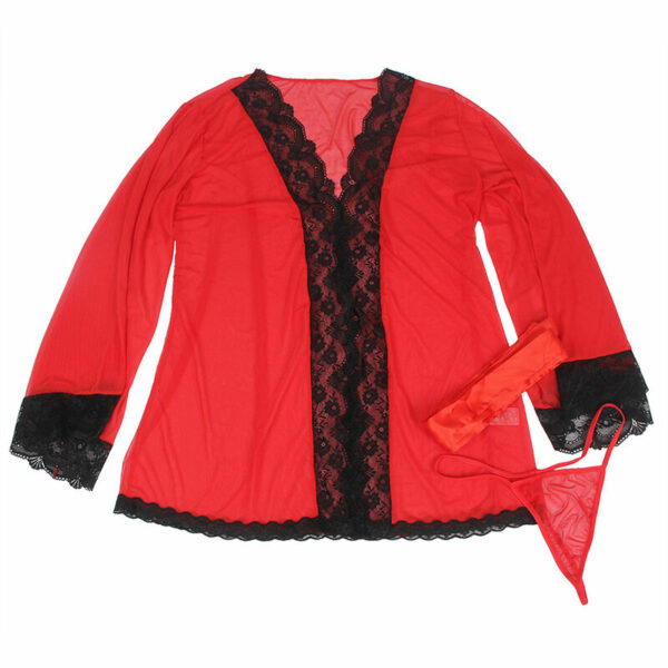 SUBBLIME - BATA TELA TRANSPARENTE DETALLE ENCAJE ROJO L/XL - Imagen 5