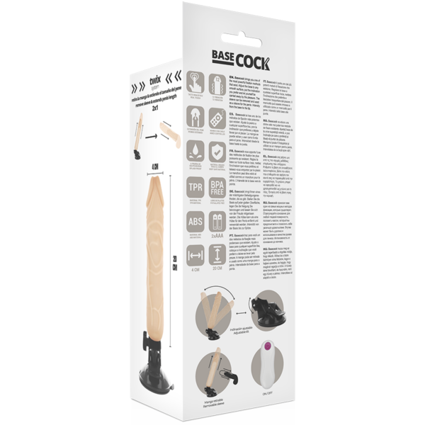 BASECOCK - VIBRADOR REALISTICO CONTROL REMOTO NATURAL 20 CM -O- 4 CM - Imagen 5