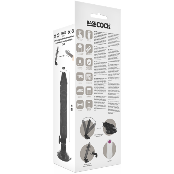 BASECOCK - VIBRADOR REALISTICO CONTROL REMOTO NEGRO 20 CM -O- 4 CM - Imagen 6