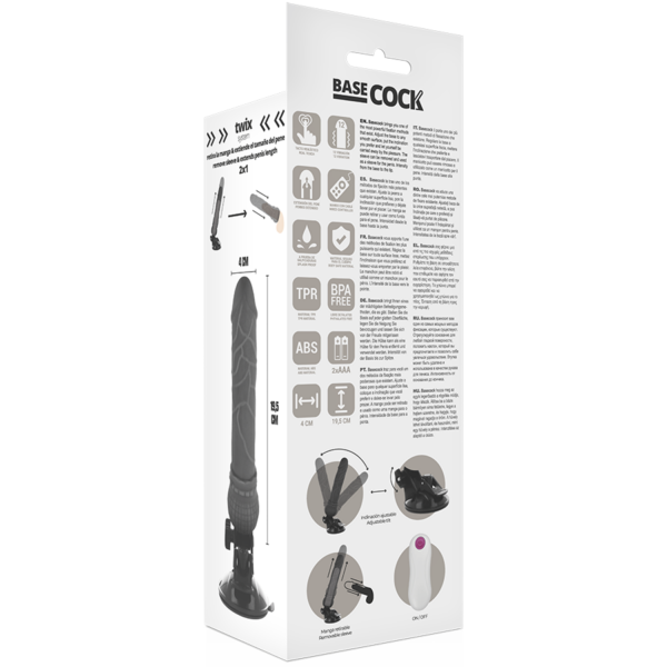 BASECOCK - VIBRADOR REALISTICO CONTROL REMOTO NEGRO 19.5 CM -O- 4 CM - Imagen 6