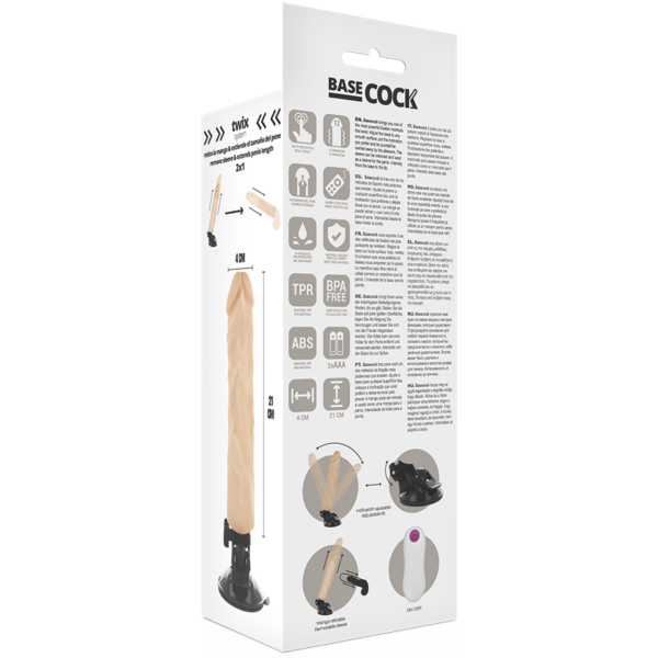 BASECOCK - VIBRADOR REALISTICO CONTROL REMOTO NATURAL 21 CM -O- 4 CM - Imagen 5