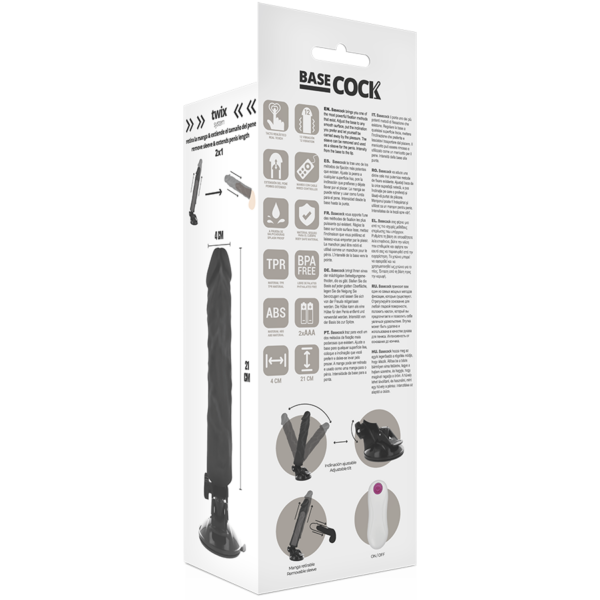 BASECOCK - VIBRADOR REALISTICO CONTROL REMOTO NEGRO 21 CM -O- 4 CM - Imagen 5