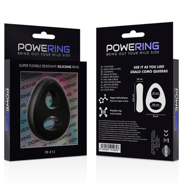 POWERING - SUPER FLEXIBLE Y RESISTENTE ANILLO PENE Y TESTICULOS  PR13  NEGRO - Imagen 9