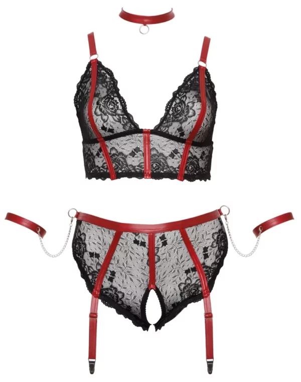 Conjunto Curvy Bondage Plus con Sujetador Longline, Tanga Abierto, Collar y Muñequeras – Cottelli - Imagen 2