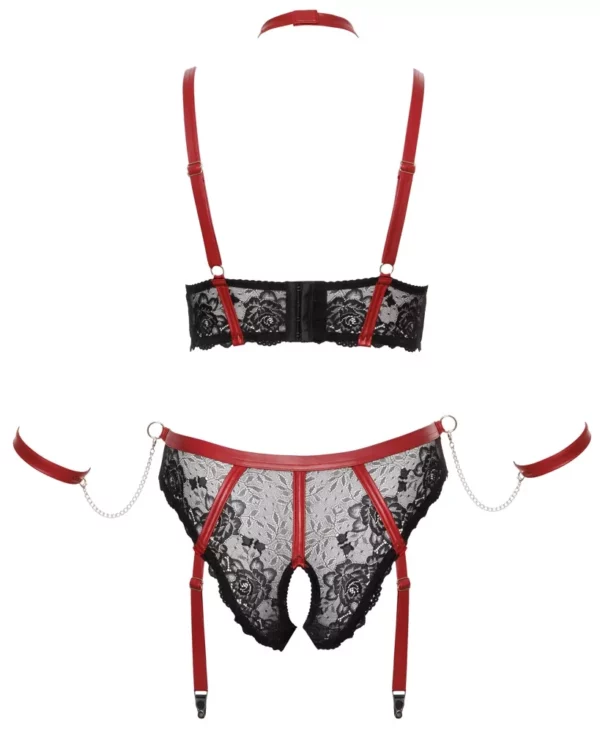 Conjunto Curvy Bondage Plus con Sujetador Longline, Tanga Abierto, Collar y Muñequeras – Cottelli - Imagen 3