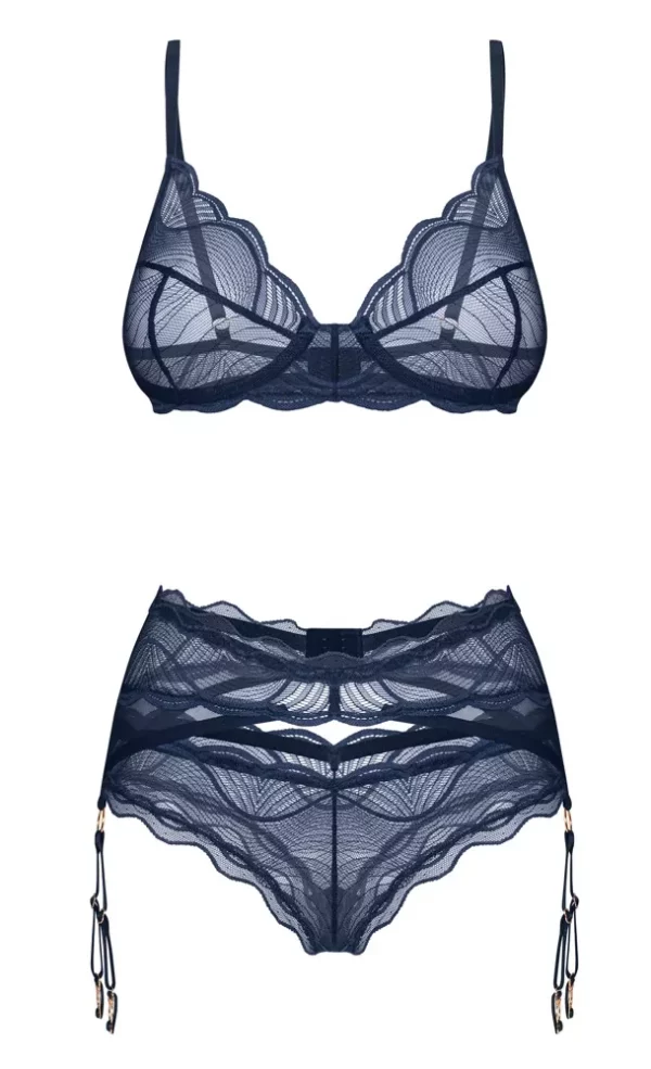 Conjunto Curvy Nightly Blue con Sujetador Aros, Liguero y Tanga – Obsessive - Imagen 3