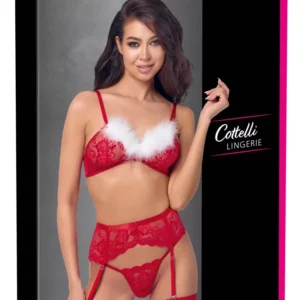 Conjunto de Liguero Navideño Cottelli LINGERIE – 3 Piezas (Sujetador, Liguero y Tanga)
