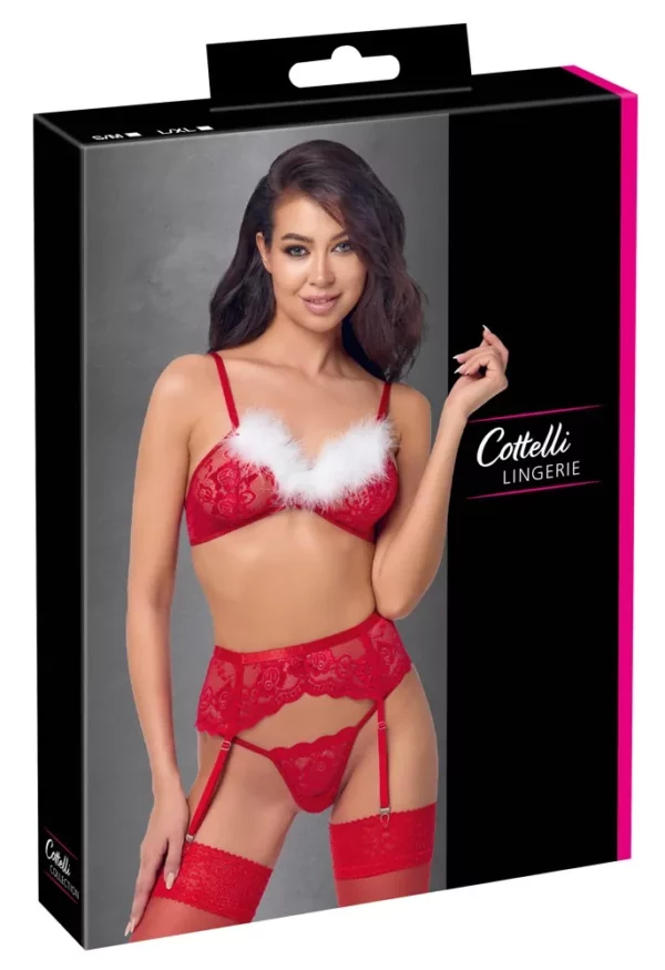 Conjunto de Liguero Navideño Cottelli LINGERIE – 3 Piezas (Sujetador, Liguero y Tanga)