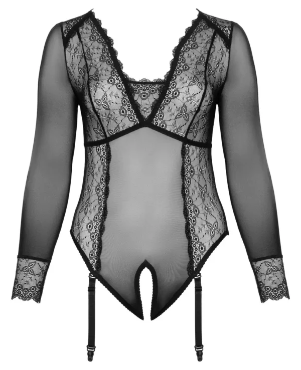 Body Curvy Transparente con Mangas Largas y Liguero Desmontable – Cottelli Curves - Imagen 5